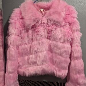 Pink Faux Fur Women's L Jacket Hot & Delicious Mod Fuzzy Anime Fluffy